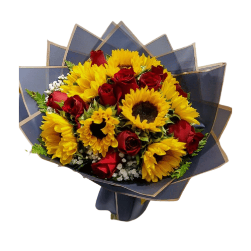 Ramo de 11 Rosas y 11 Girasoles