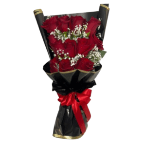 Ramo de 12 Rosas en Papel Negro