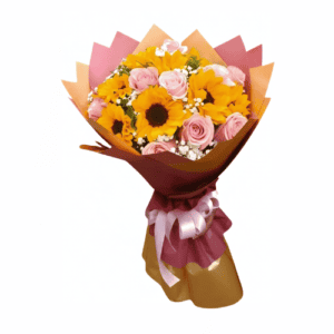 Ramo de 11 Rosas Rosadas y 11 Girasoles