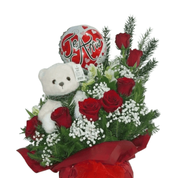Arreglo Rosas Y Peluche Con Globo — Florería Frida Flores Rancagua