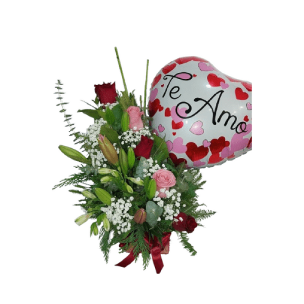 Arreglo Rosas Liliums Con Globos — Florería Frida Flores Rancagua