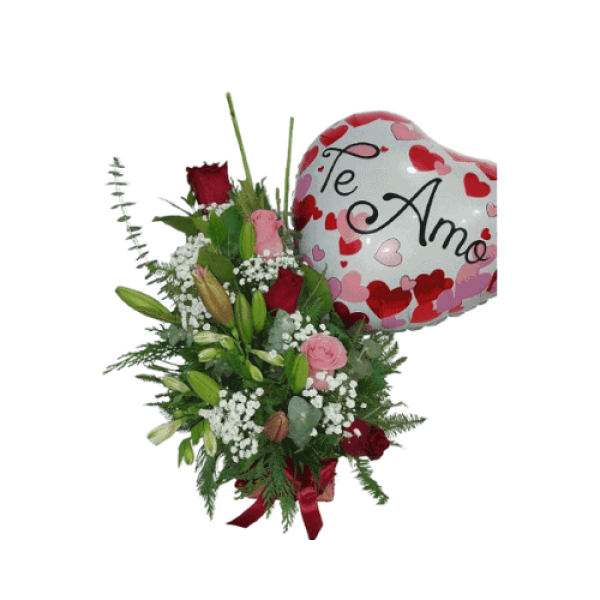 Arreglo Rosas Liliums Con Globos — Florería Frida Flores Rancagua