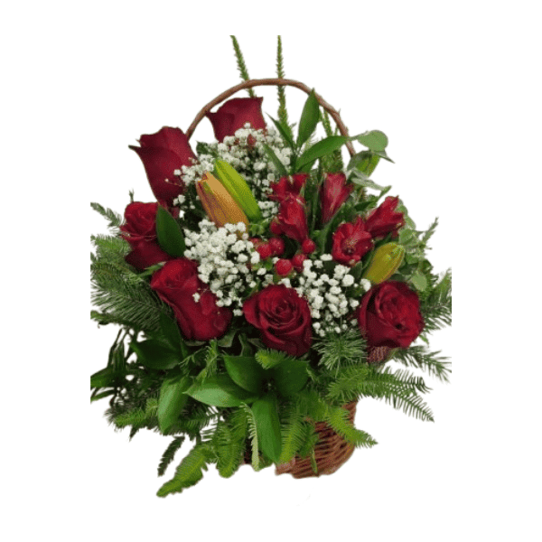 Canasto 6 Rosas MÁs Lilium — Florería Frida Flores Rancagua