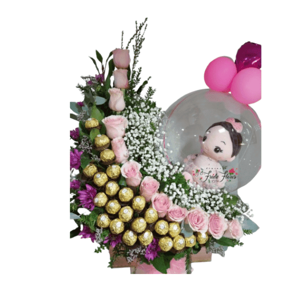 Arreglo Rosas, Chocolate, Peluche Y Globo — Florería Frida Flores Rancagua