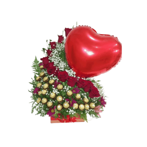 Arreglo Rosas, Chocolates Y Globo — Florería Frida Flores Rancagua