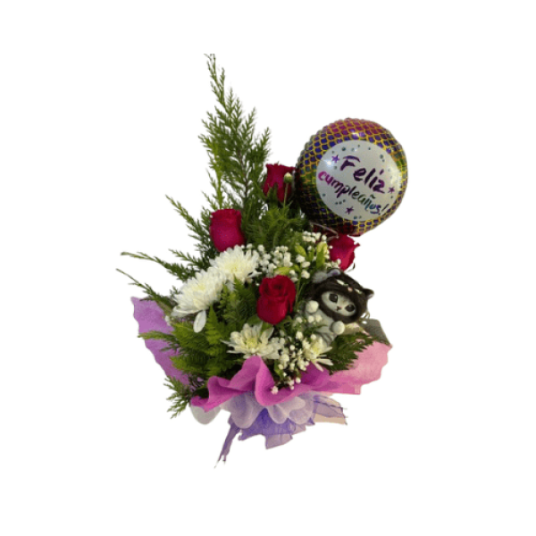 Arreglo Chico Rosas Y Peluche Con Globo — Florería Frida Flores Rancagua