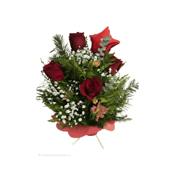 Arreglo Chico Rosas y Globo — Florería Frida Flores Rancagua