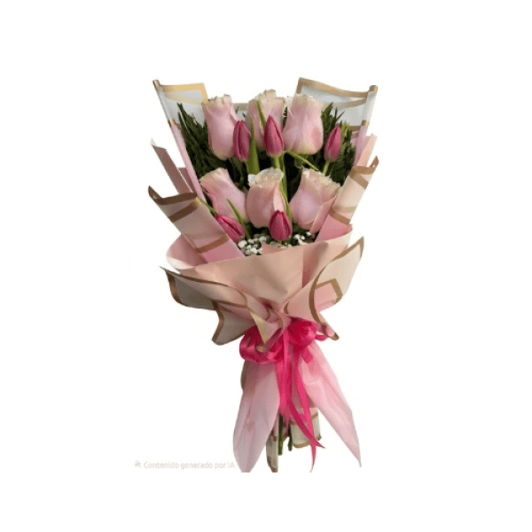 Ramos de 6 Rosas Rosadas y 5 Tulipanes — Florería Frida Flores Rancagua
